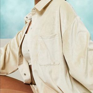 Asos design tan velour button up and short set coord Co-ORD matching